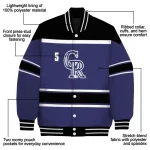 personalized colorado rockies stripe statement blue black varsity jacket best selling