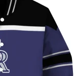 personalized colorado rockies stripe statement blue black varsity jacket best selling