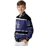 personalized colorado rockies stripe statement blue black varsity jacket best selling