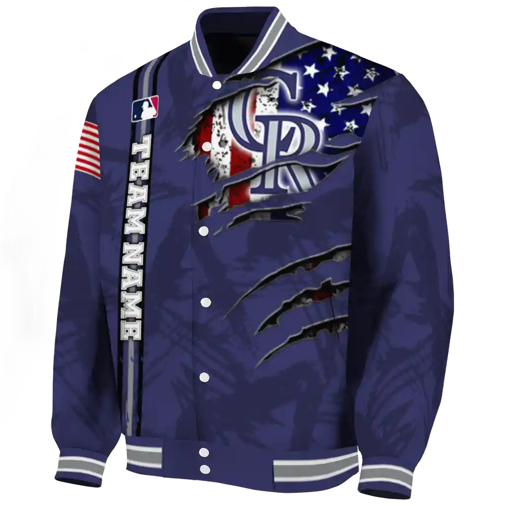 personalized colorado rockies us flag claws blue varsity jacket best selling personalized colorado rockies us flag claws blue varsity jacket best selling