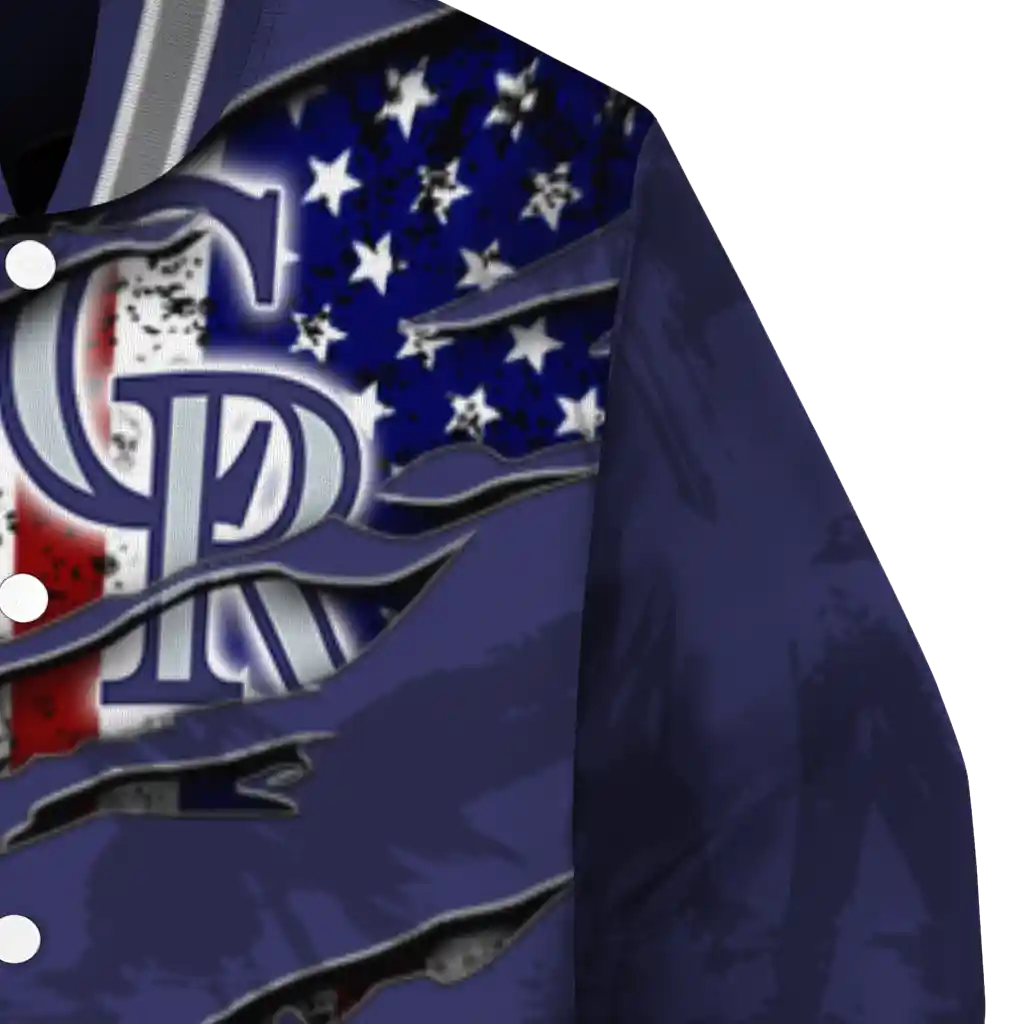 personalized colorado rockies us flag claws blue varsity jacket premium grade personalized colorado rockies us flag claws blue varsity jacket premium grade