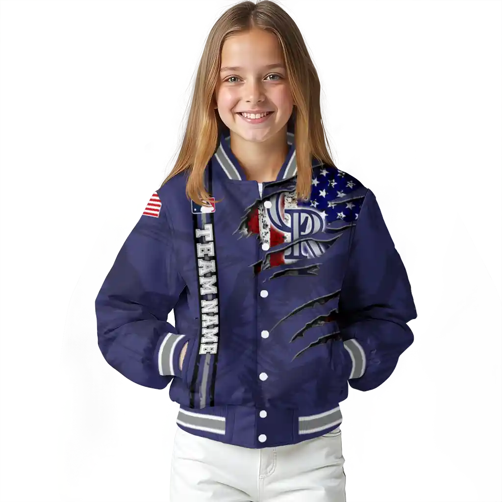 personalized colorado rockies us flag claws blue varsity jacket top rated personalized colorado rockies us flag claws blue varsity jacket top rated