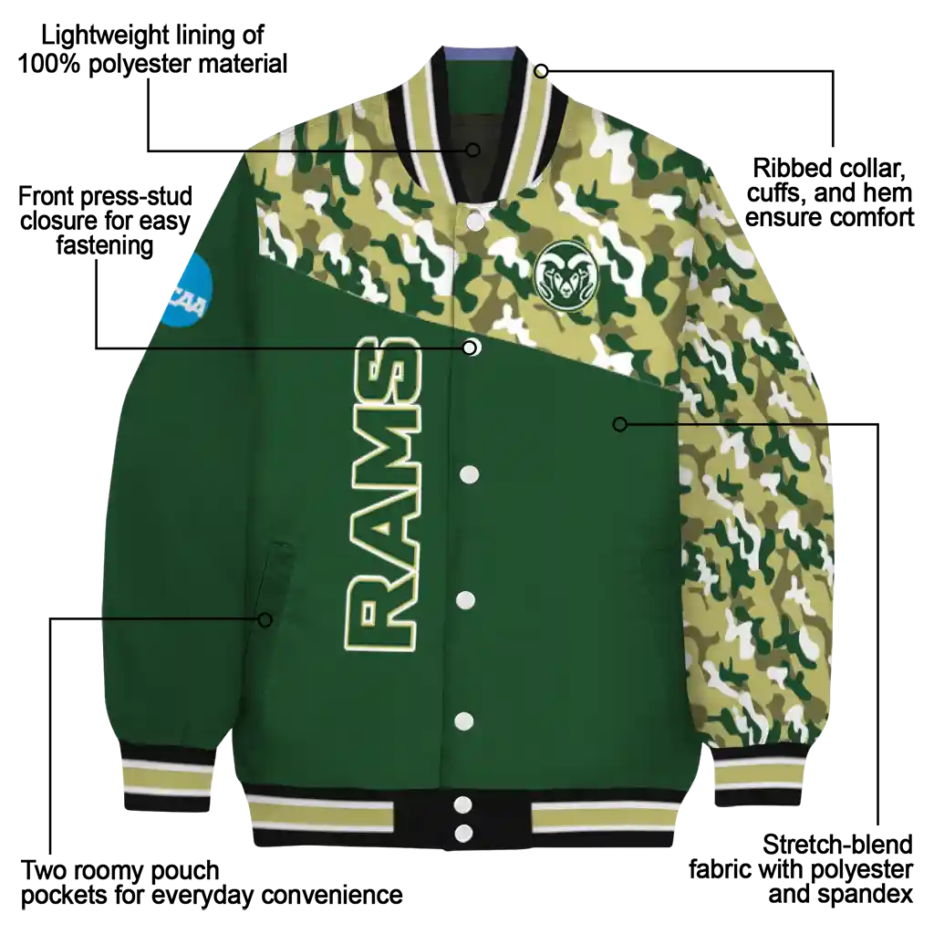 personalized colorado state rams camouflage splash green varsity jacket new arrival personalized colorado state rams camouflage splash green varsity jacket new arrival