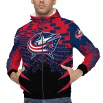 personalized columbus blue jackets brick motion navy blue black windbreaker jacket best selling