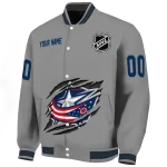 personalized columbus blue jackets claw streak grey varsity jacket best selling