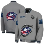 personalized columbus blue jackets claw streak grey varsity jacket best selling
