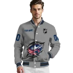 personalized columbus blue jackets claw streak grey varsity jacket best selling