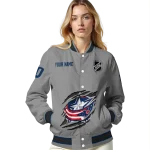 personalized columbus blue jackets claw streak grey varsity jacket best selling