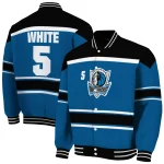 personalized dallas mavericks stripe statement blue black varsity jacket best selling