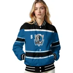 personalized dallas mavericks stripe statement blue black varsity jacket best selling
