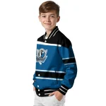 personalized dallas mavericks stripe statement blue black varsity jacket best selling