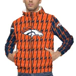 personalized denver broncos lightning strike grid orange windbreaker jacket best selling