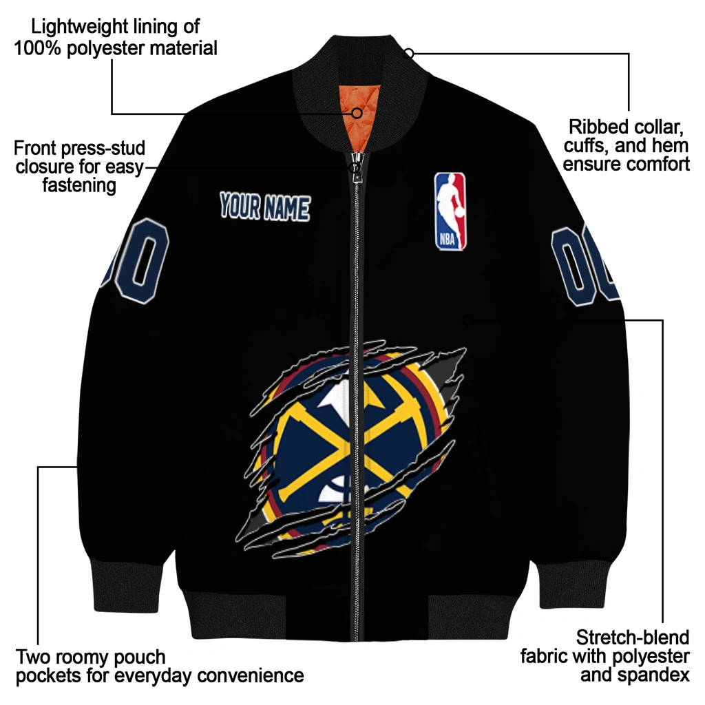 personalized denver nuggets claw edge black bomber jacket new arrival personalized denver nuggets claw edge black bomber jacket new arrival