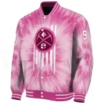 personalized denver nuggets pink tie dye pink varsity jacket best selling