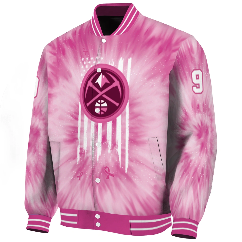 personalized denver nuggets pink tie dye pink varsity jacket best selling personalized denver nuggets pink tie dye pink varsity jacket best selling