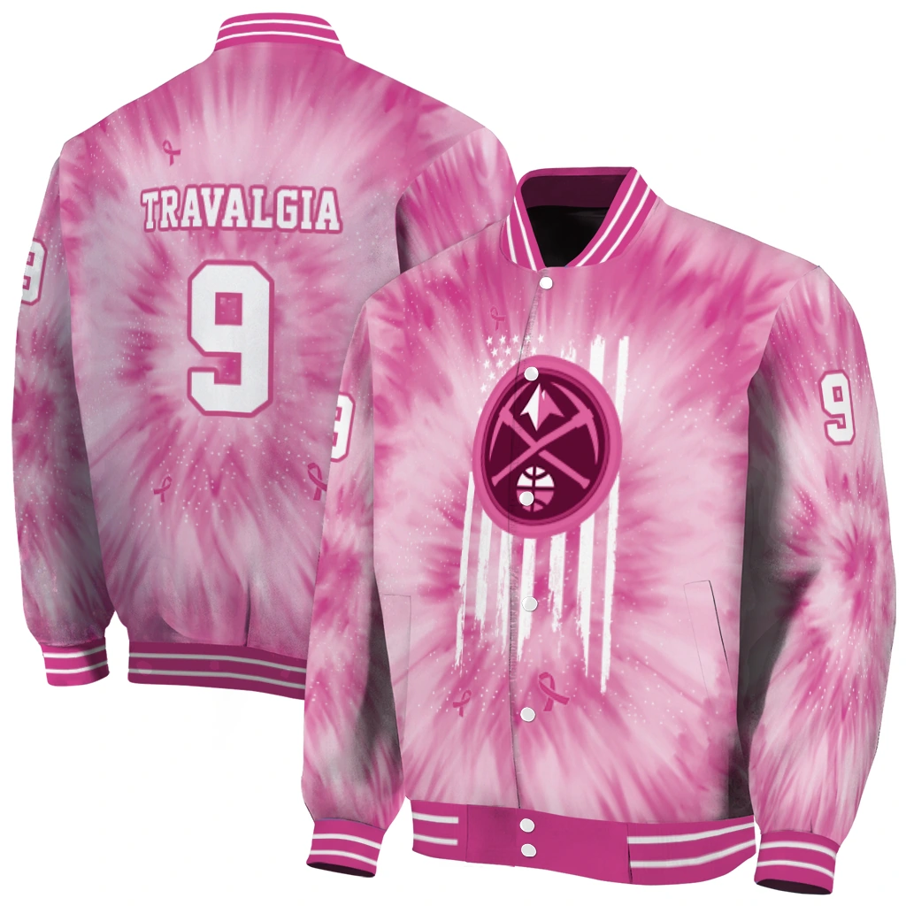 personalized denver nuggets pink tie dye pink varsity jacket fashion forward personalized denver nuggets pink tie dye pink varsity jacket fashion forward