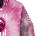 personalized denver nuggets pink tie dye pink varsity jacket best selling