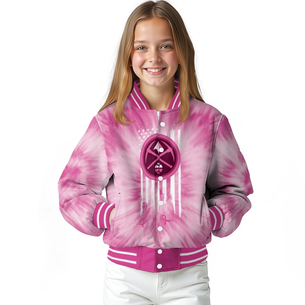 personalized denver nuggets pink tie dye pink varsity jacket top rated personalized denver nuggets pink tie dye pink varsity jacket top rated