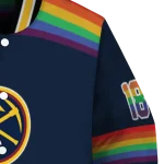 personalized denver nuggets rainbow jersey number blue varsity jacket best selling