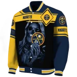 personalized denver nuggets reaper hands blue black varsity jacket best selling