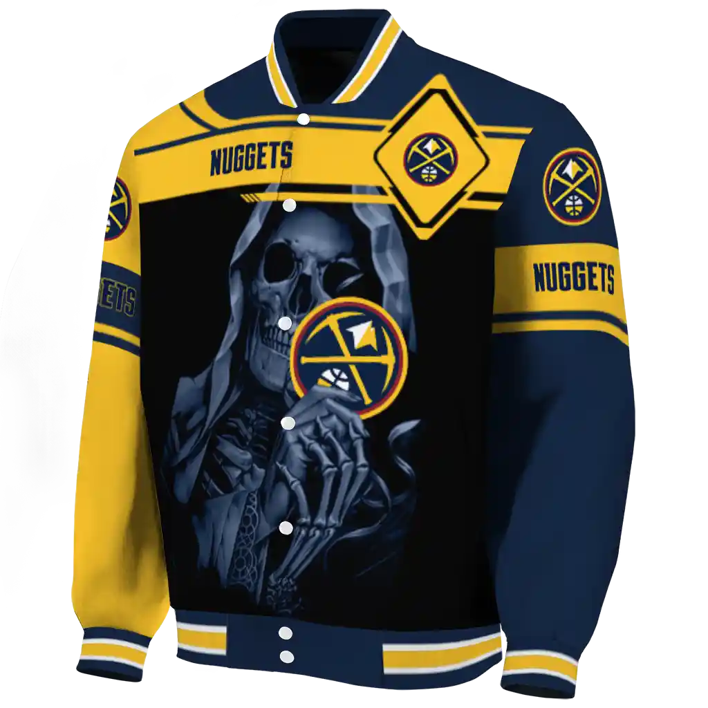 personalized denver nuggets reaper hands blue black varsity jacket best selling personalized denver nuggets reaper hands blue black varsity jacket best selling