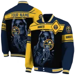 personalized denver nuggets reaper hands blue black varsity jacket best selling