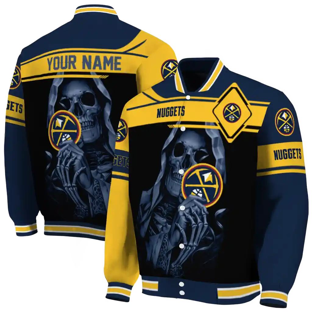 personalized denver nuggets reaper hands blue black varsity jacket fashion forward personalized denver nuggets reaper hands blue black varsity jacket fashion forward