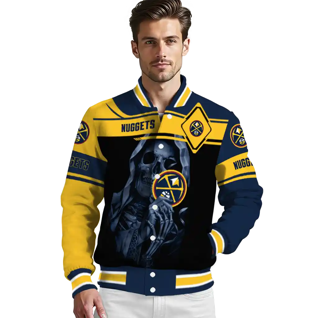 personalized denver nuggets reaper hands blue black varsity jacket high quality personalized denver nuggets reaper hands blue black varsity jacket high quality