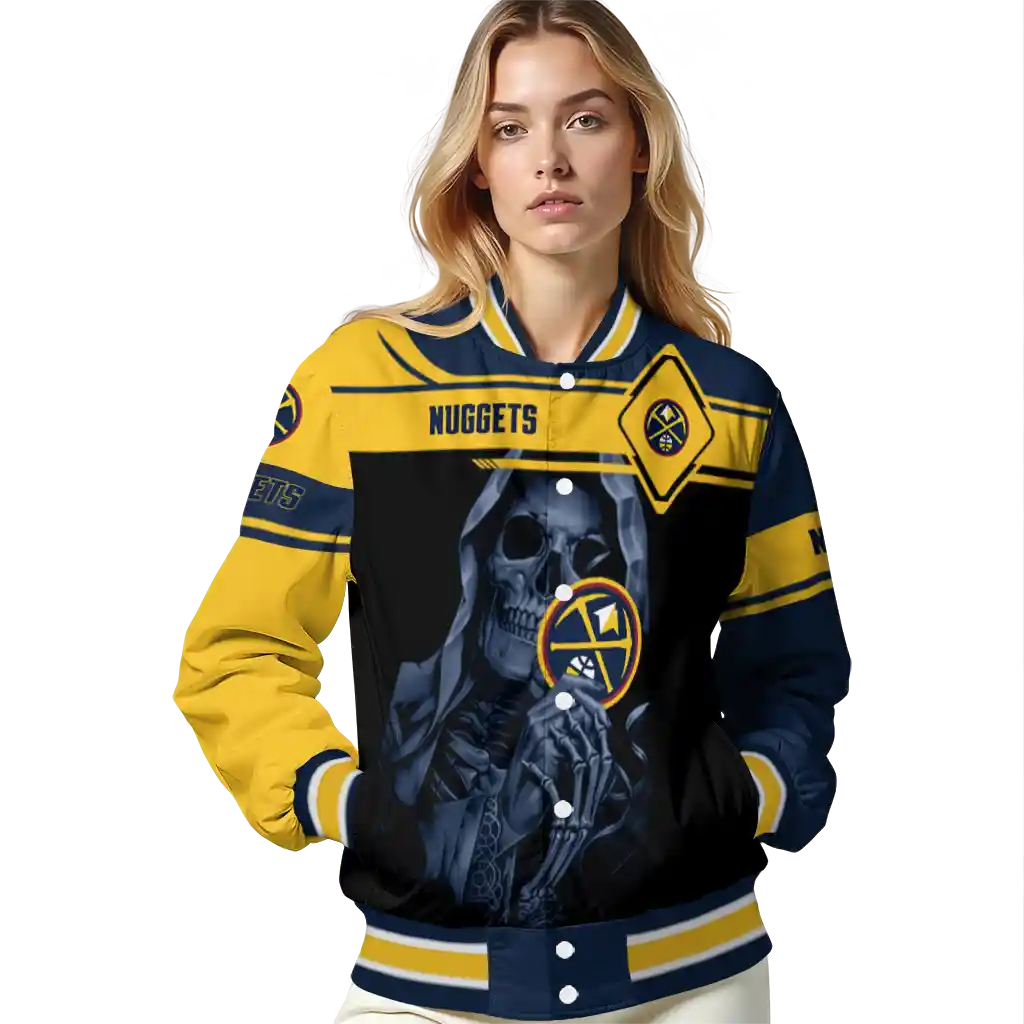 personalized denver nuggets reaper hands blue black varsity jacket latest model personalized denver nuggets reaper hands blue black varsity jacket latest model