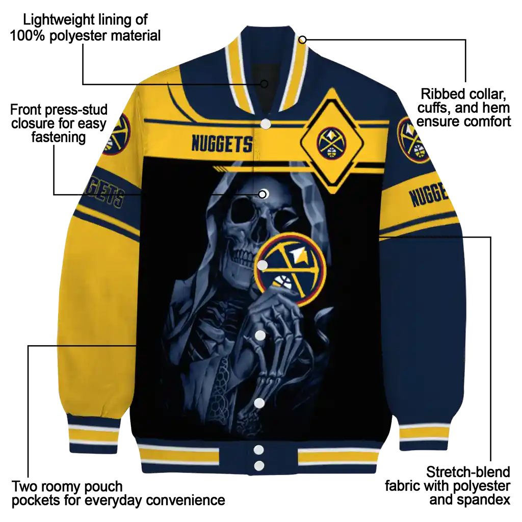 personalized denver nuggets reaper hands blue black varsity jacket new arrival personalized denver nuggets reaper hands blue black varsity jacket new arrival