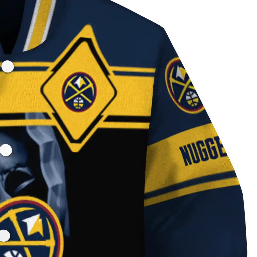personalized denver nuggets reaper hands blue black varsity jacket premium grade personalized denver nuggets reaper hands blue black varsity jacket premium grade