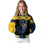 personalized denver nuggets reaper hands blue black varsity jacket best selling