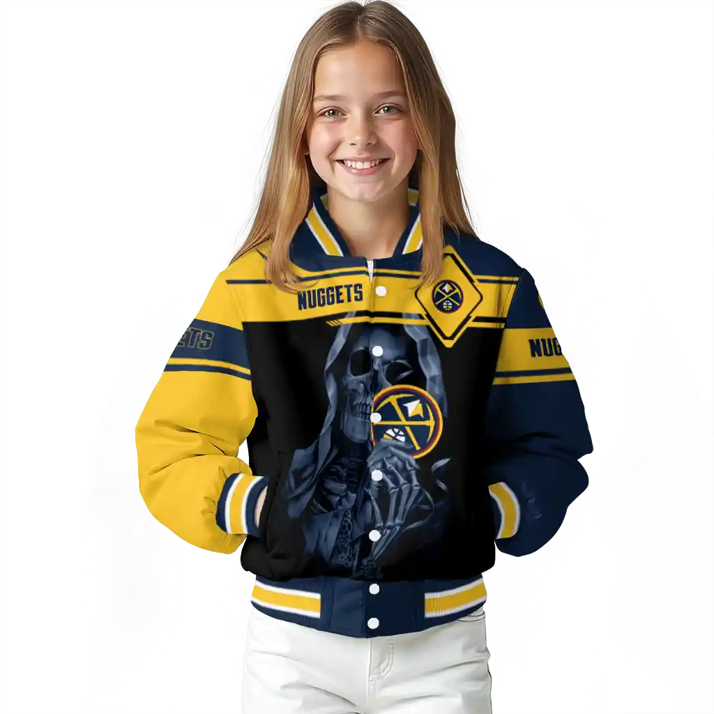 personalized denver nuggets reaper hands blue black varsity jacket top rated personalized denver nuggets reaper hands blue black varsity jacket top rated