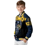personalized denver nuggets reaper hands blue black varsity jacket best selling