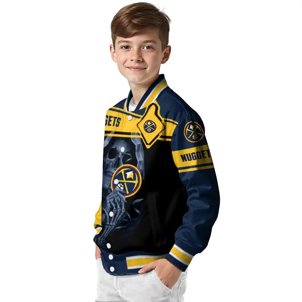 personalized denver nuggets reaper hands blue black varsity jacket trendy personalized denver nuggets reaper hands blue black varsity jacket trendy