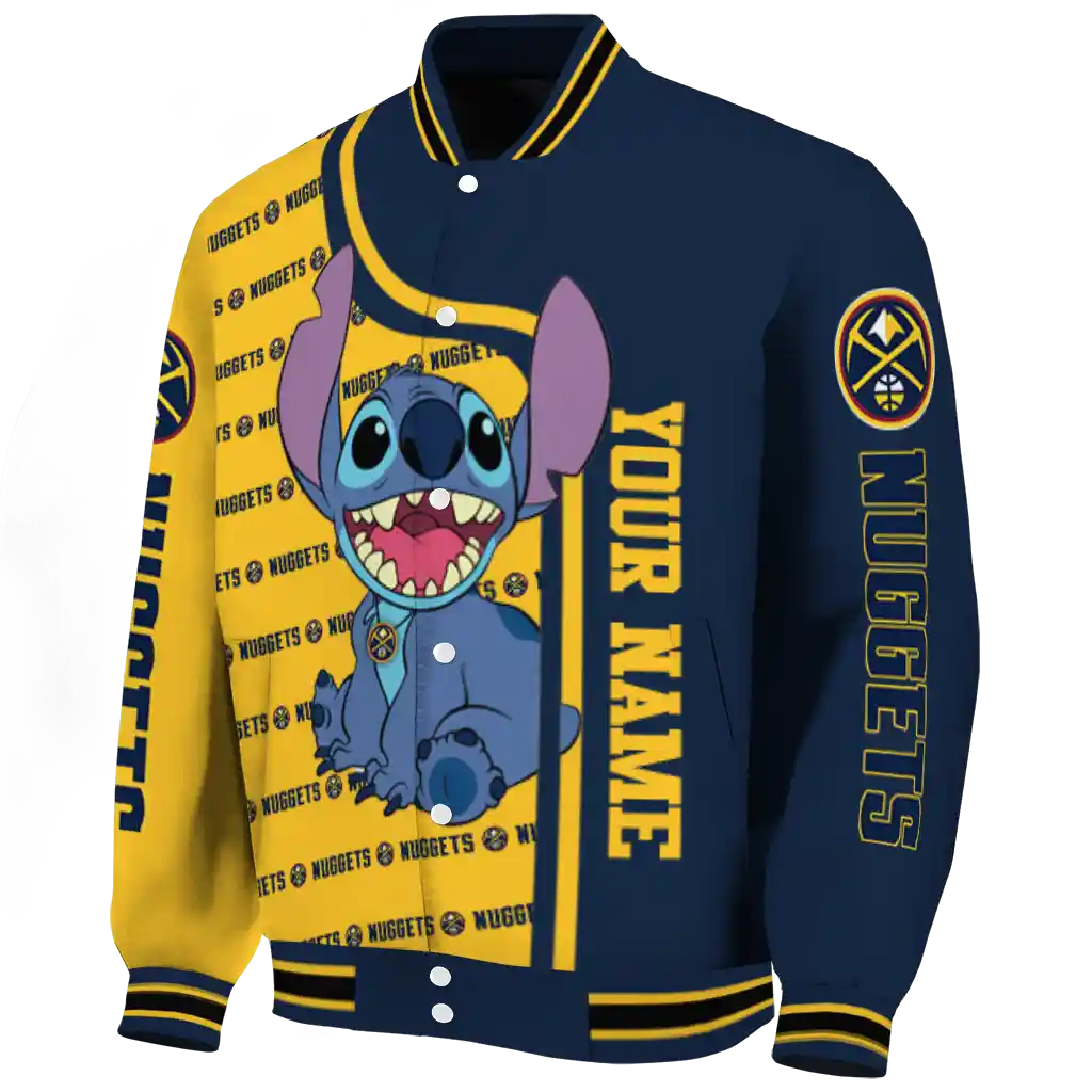personalized denver nuggets stitch laughing blue varsity jacket best selling personalized denver nuggets stitch laughing blue varsity jacket best selling