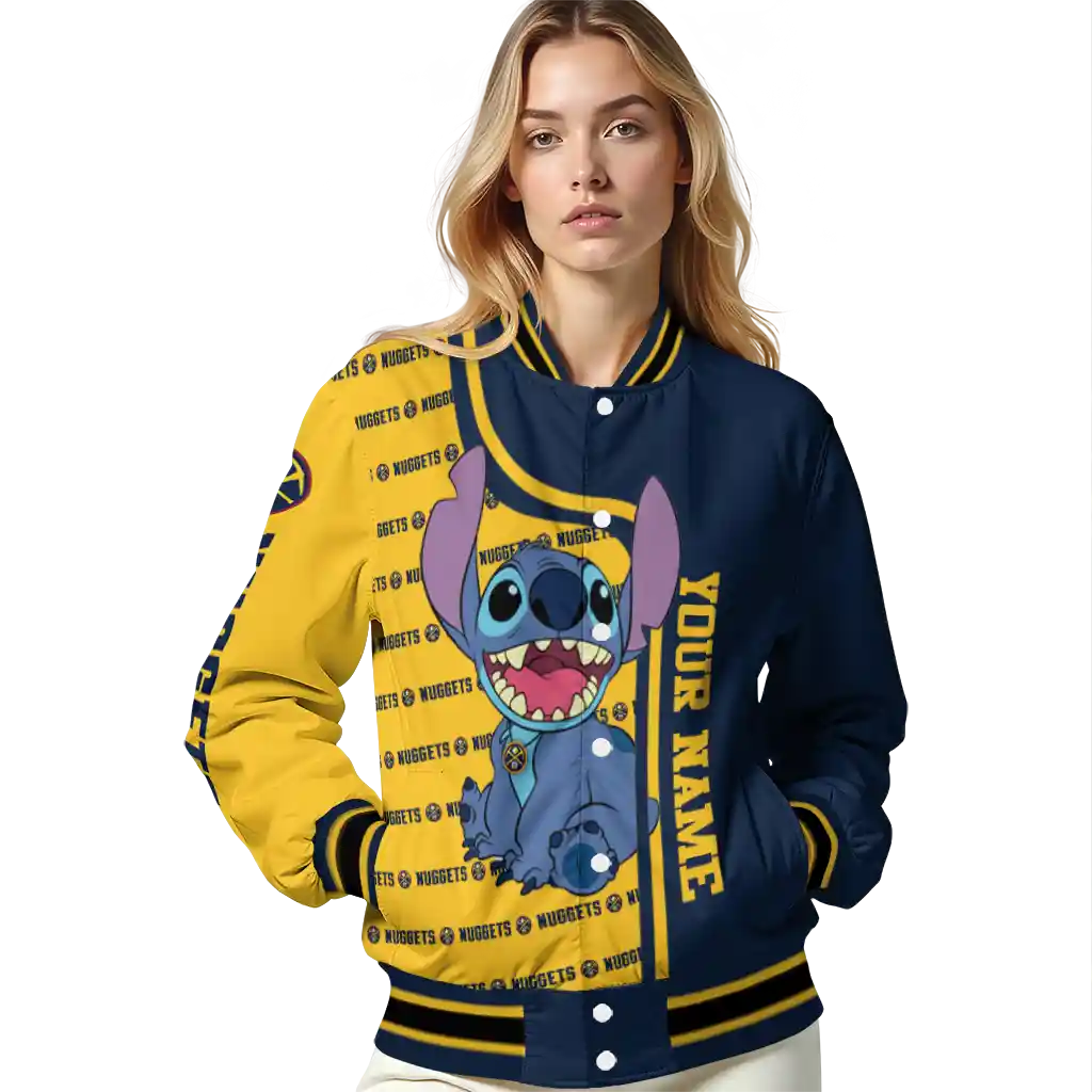 personalized denver nuggets stitch laughing blue varsity jacket latest model personalized denver nuggets stitch laughing blue varsity jacket latest model
