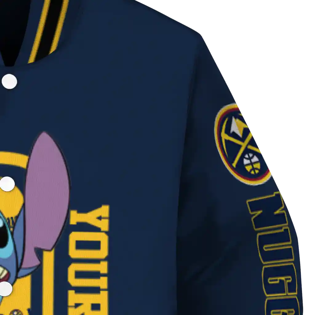 personalized denver nuggets stitch laughing blue varsity jacket premium grade personalized denver nuggets stitch laughing blue varsity jacket premium grade