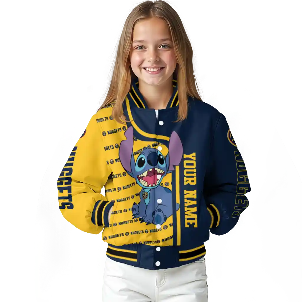 personalized denver nuggets stitch laughing blue varsity jacket top rated personalized denver nuggets stitch laughing blue varsity jacket top rated