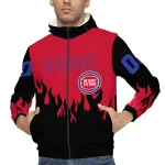 personalized detroit pistons flame trim red black windbreaker jacket best selling