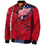 personalized detroit red wings usa flag rips red bomber jacket best selling