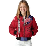 personalized detroit red wings usa flag rips red bomber jacket best selling