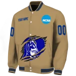 personalized duke blue devils claw effect beige varsity jacket best selling