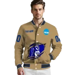personalized duke blue devils claw effect beige varsity jacket best selling
