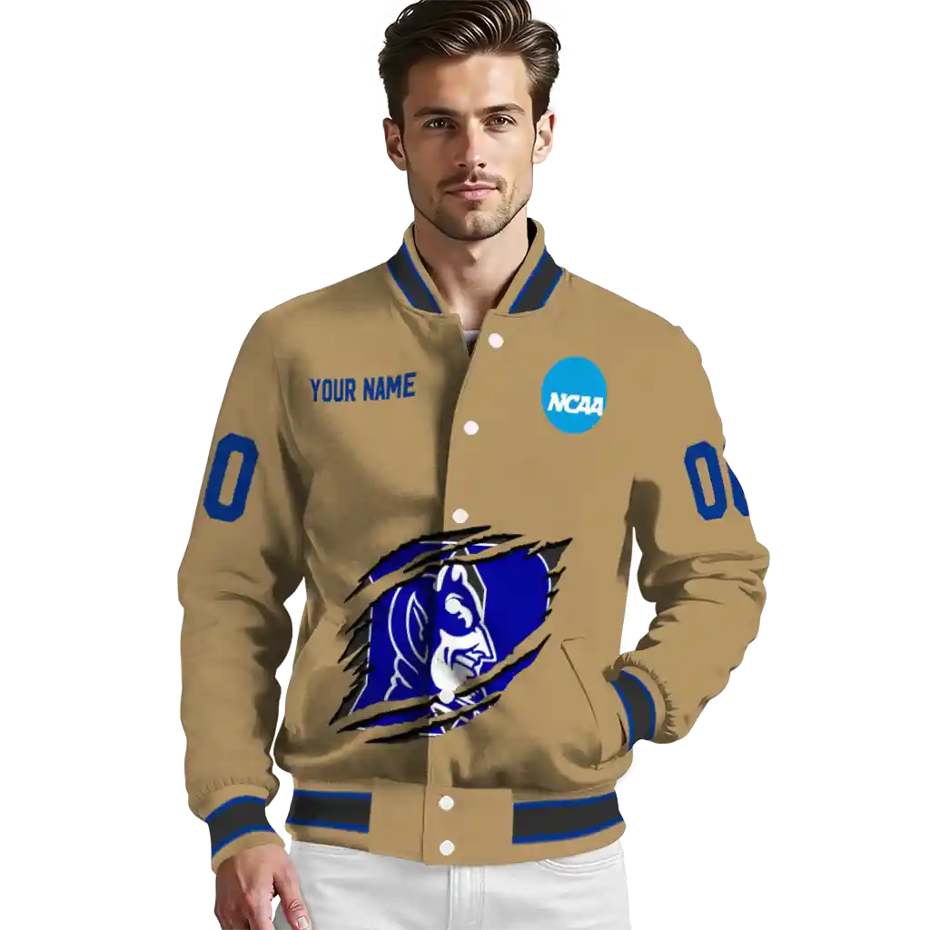 personalized duke blue devils claw effect beige varsity jacket high quality personalized duke blue devils claw effect beige varsity jacket high quality
