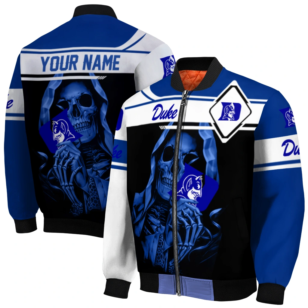personalized duke blue devils reaper hands blue black bomber jacket best selling personalized duke blue devils reaper hands blue black bomber jacket best selling