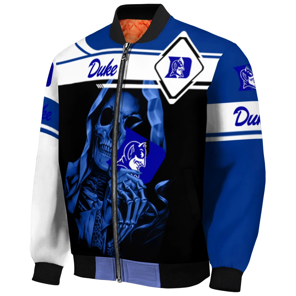 personalized duke blue devils reaper hands blue black bomber jacket fashion forward personalized duke blue devils reaper hands blue black bomber jacket fashion forward