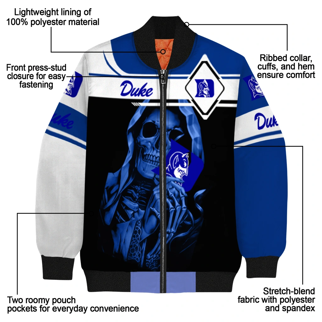 personalized duke blue devils reaper hands blue black bomber jacket new arrival personalized duke blue devils reaper hands blue black bomber jacket new arrival