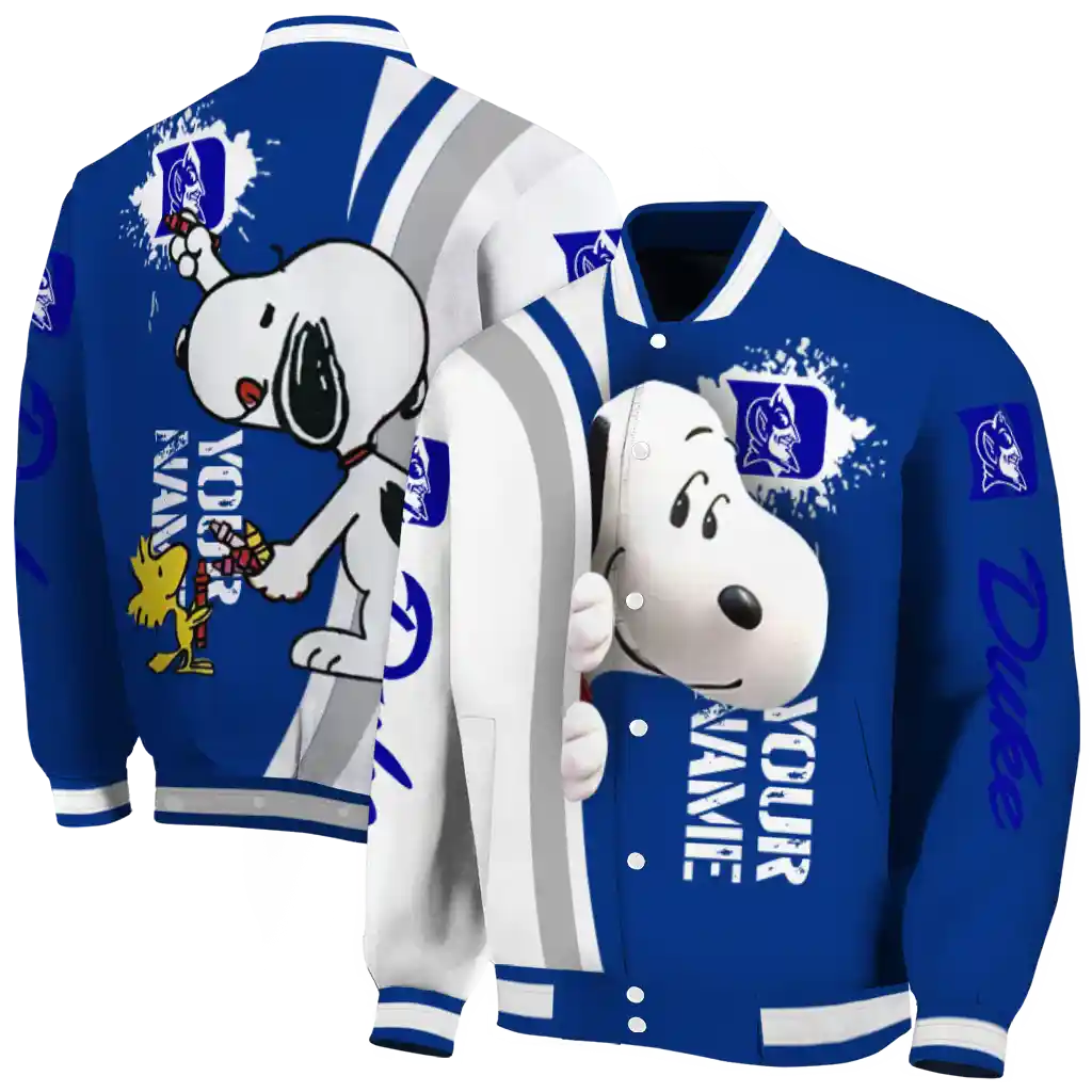 personalized duke blue devils snoopy head blue varsity jacket fashion forward personalized duke blue devils snoopy head blue varsity jacket fashion forward