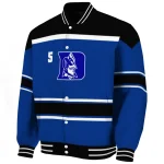 personalized duke blue devils stripe statement blue black varsity jacket best selling